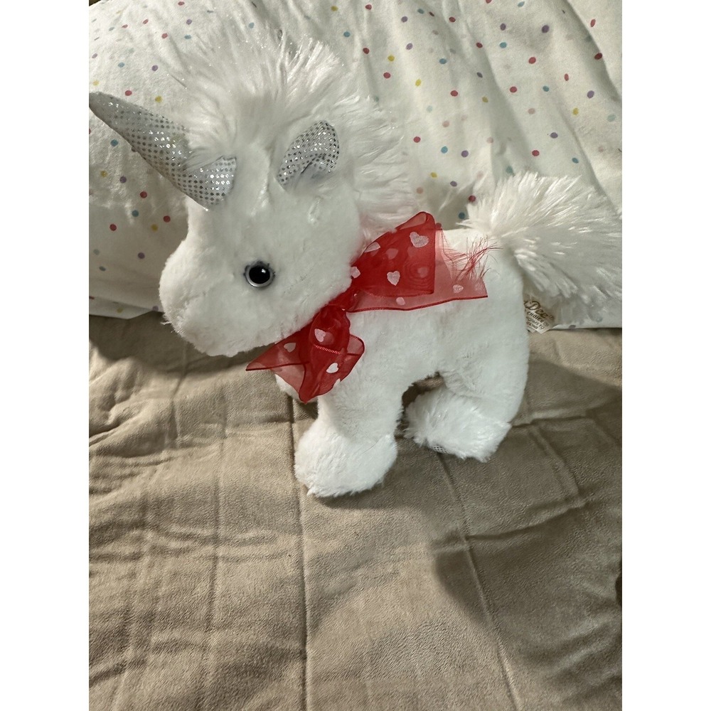 Dan Dee Unicorn Plush Red Bow White & Silver Stuffed Animal 8"‎